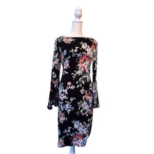 White House Black Market Pink and Blue Sheath Dress with Bell Sleeves size S